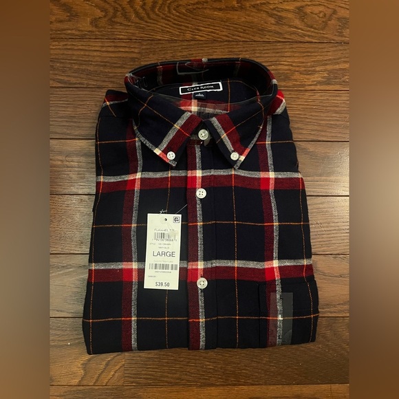NWT Club Room Plaid Long Sleeve Flannel Blue & Red Size Large - Picture 2 of 10